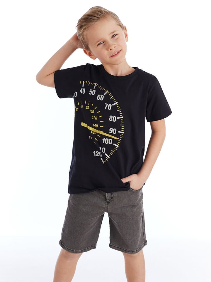 Fast Erkek Çocuk T-shirt Denim Şort Takım 2 Y - Siyah, Gri