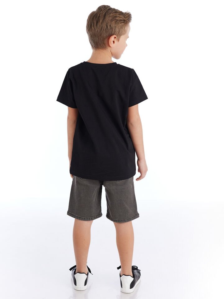 Fast Erkek Çocuk T-shirt Denim Şort Takım 2 Y - Siyah, Gri
