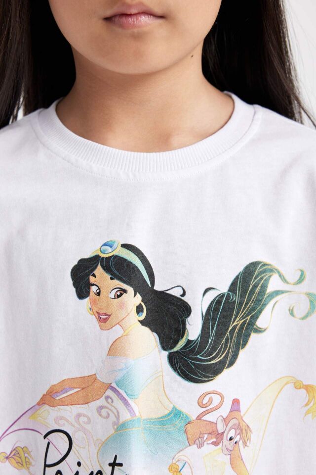 Kız Çocuk Disney Prenses Bisiklet Yaka Kısa Kollu Tişört