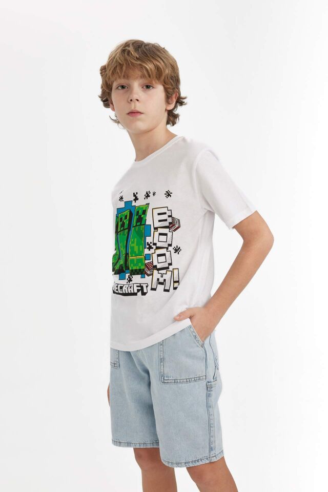 Erkek Çocuk Minecraft Bisiklet Yaka Kısa Kollu Tişört