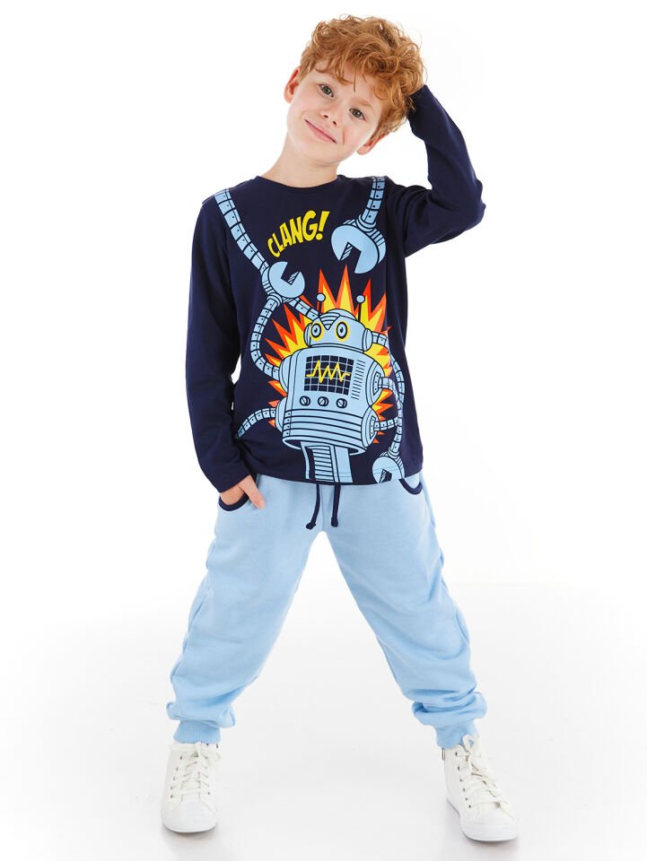 Clang Erkek Çocuk T-shirt Pantolon Takım 5 Y - Lacivert, Gri