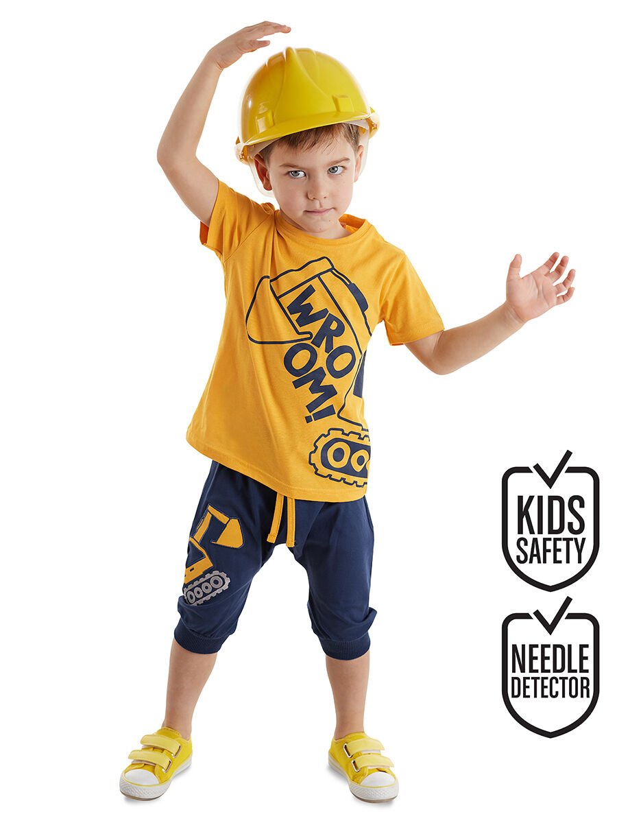 Kepçe Erkek Çocuk T-shirt Kapri Şort Takım 2 Y - Sarı, Lacivert