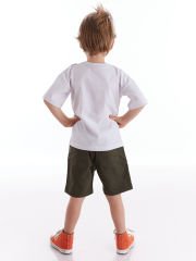 Çanta Dino Erkek Çocuk T-shirt Gabardin Şort Takım 4 Y - Beyaz, Haki