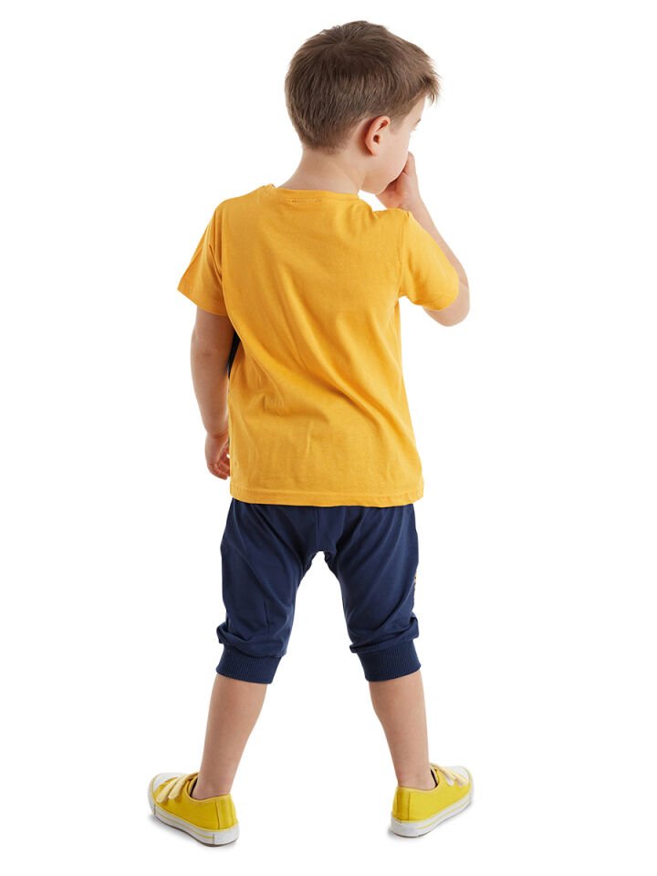 Kepçe Erkek Çocuk T-shirt Kapri Şort Takım 3 Y - Sarı, Lacivert