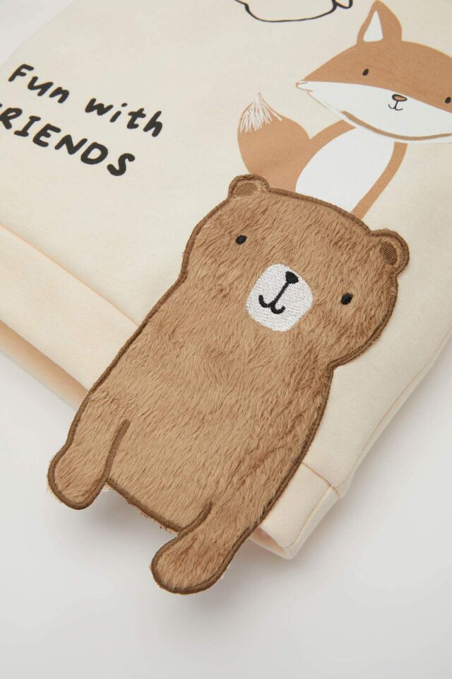 Erkek Bebek 2'li Takım Baskılı Bisiklet Yaka Kalın Sweatshirt Üst Beli Lastikli Alt