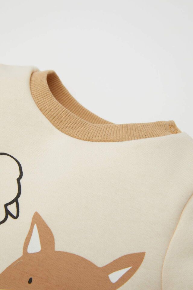 Erkek Bebek 2'li Takım Baskılı Bisiklet Yaka Kalın Sweatshirt Üst Beli Lastikli Alt