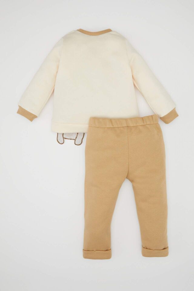 Erkek Bebek 2'li Takım Baskılı Bisiklet Yaka Kalın Sweatshirt Üst Beli Lastikli Alt
