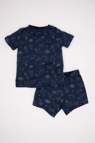 Erkek Bebek Pijama Takım Desenli Karanlıkta Parlayan lu Penye Kısa Kollu Üst Beli Lastikli Şort Alt