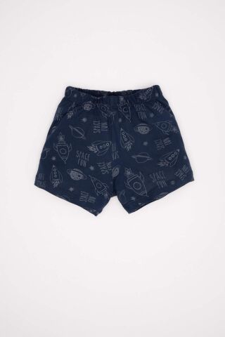Erkek Bebek Pijama Takım Desenli Karanlıkta Parlayan lu Penye Kısa Kollu Üst Beli Lastikli Şort Alt