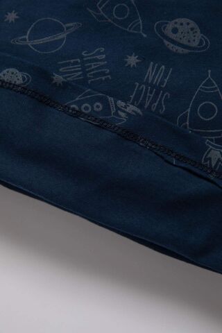 Erkek Bebek Pijama Takım Desenli Karanlıkta Parlayan lu Penye Kısa Kollu Üst Beli Lastikli Şort Alt