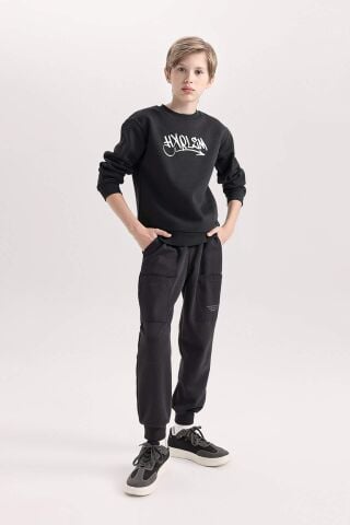 Erkek Çocuk Bisiklet Yaka Sırt Baskılı Kalın Sweatshirt