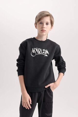 Erkek Çocuk Bisiklet Yaka Sırt Baskılı Kalın Sweatshirt