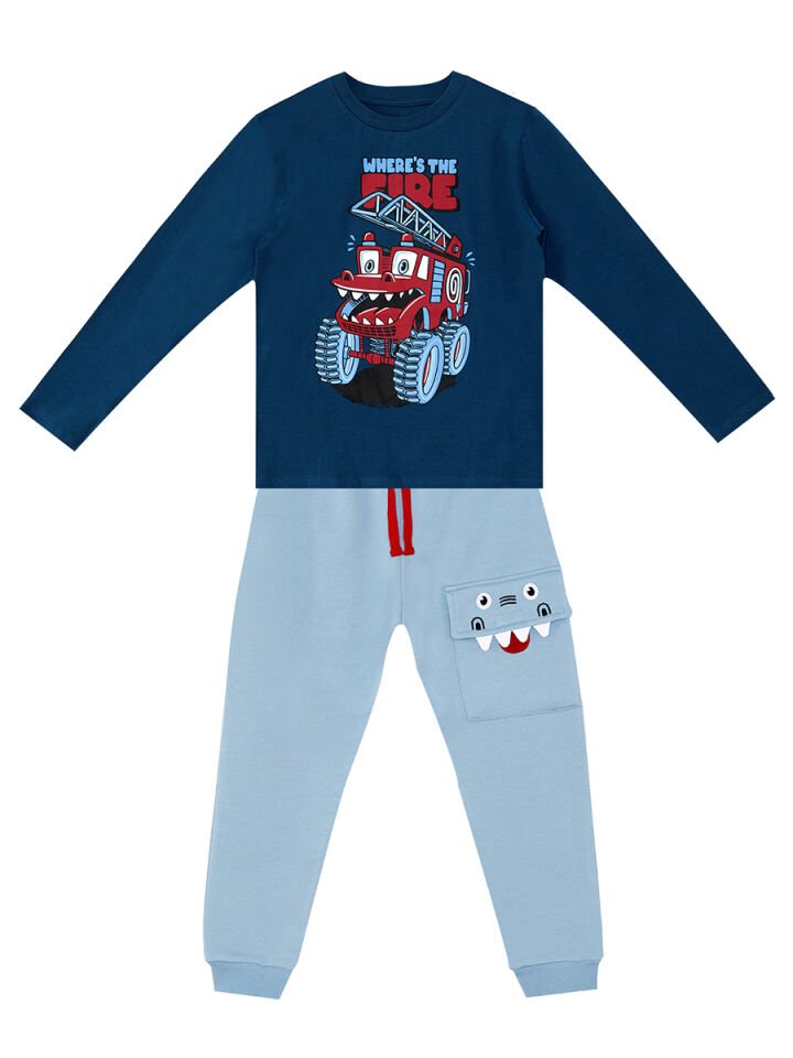 Canavar İtfaiye Erkek Çocuk T-shirt Pantolon Takım 8 Y - Lacivert