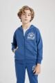 Erkek Çocuk Kapüşonlu Baskılı Fermuarlı Basic Düz Sweatshirt