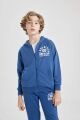 Erkek Çocuk Kapüşonlu Baskılı Fermuarlı Basic Düz Sweatshirt