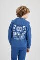Erkek Çocuk Kapüşonlu Baskılı Fermuarlı Basic Düz Sweatshirt