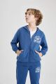 Erkek Çocuk Kapüşonlu Baskılı Fermuarlı Basic Düz Sweatshirt