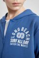 Erkek Çocuk Kapüşonlu Baskılı Fermuarlı Basic Düz Sweatshirt