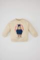 Erkek Bebek Bisiklet Yaka Baskılı İçi Yumuşak Tüylü İnce Sweatshirt