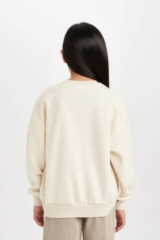 Kız Çocuk Relax Fit Bisiklet Yaka Baskılı Sweatshirt