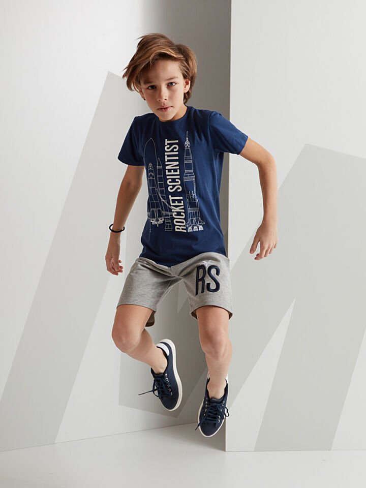 Roket Bilimi Erkek Çocuk T-shirt Şort Takım 4 Y - Mavi Gri
