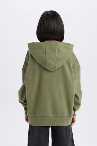 Kız Çocuk Oversize Geniş Kalıp Kapüşonlu Baskılı Sweatshirt
