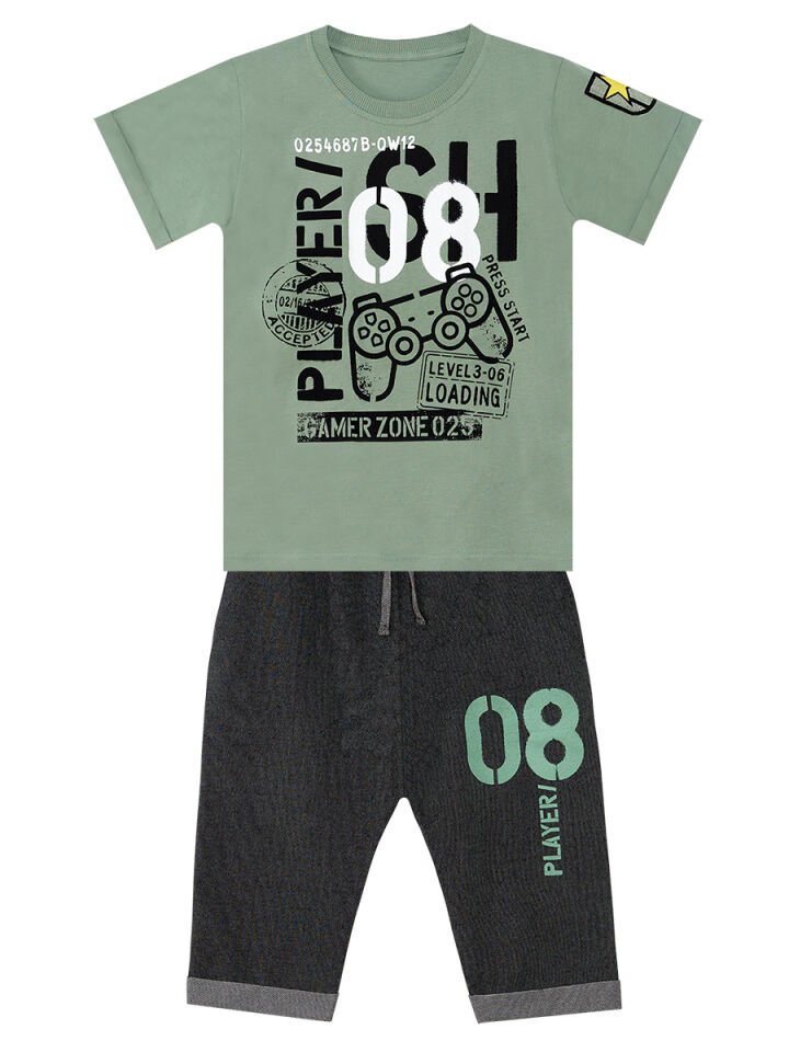 Player 8 Erkek Çocuk T-shirt Kapri Şort Takım 9 Y - Haki