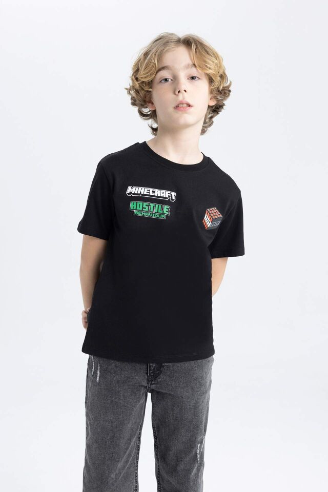 Erkek Çocuk Minecraft Bisiklet Yaka Kısa Kollu Tişört