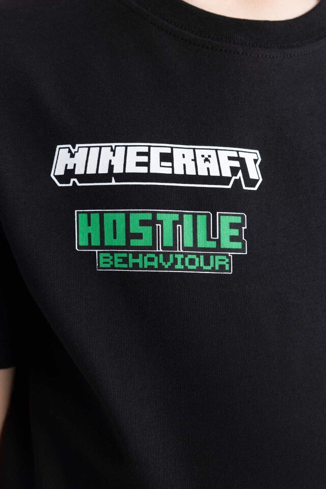 Erkek Çocuk Minecraft Bisiklet Yaka Kısa Kollu Tişört
