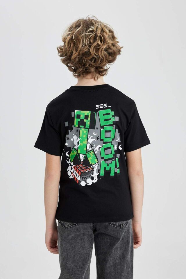 Erkek Çocuk Minecraft Bisiklet Yaka Kısa Kollu Tişört