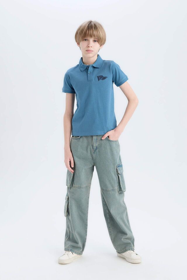Erkek Çocuk Nakışlı Kısa Kollu Polo Tişört