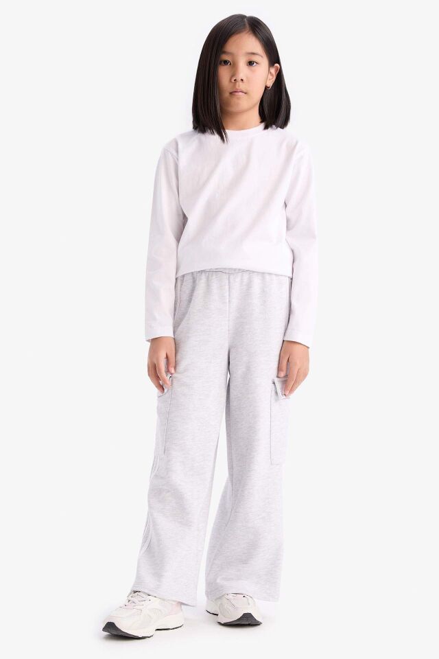 Kız Çocuk Wide Leg Beli Lastikli Geniş Bol Paça Eşofman Altı