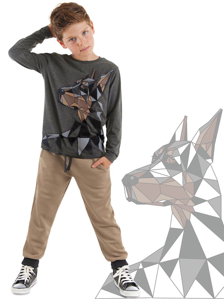 Doberman Erkek Çocuk T-shirt Pantolon Takım 7 Y - Antresit