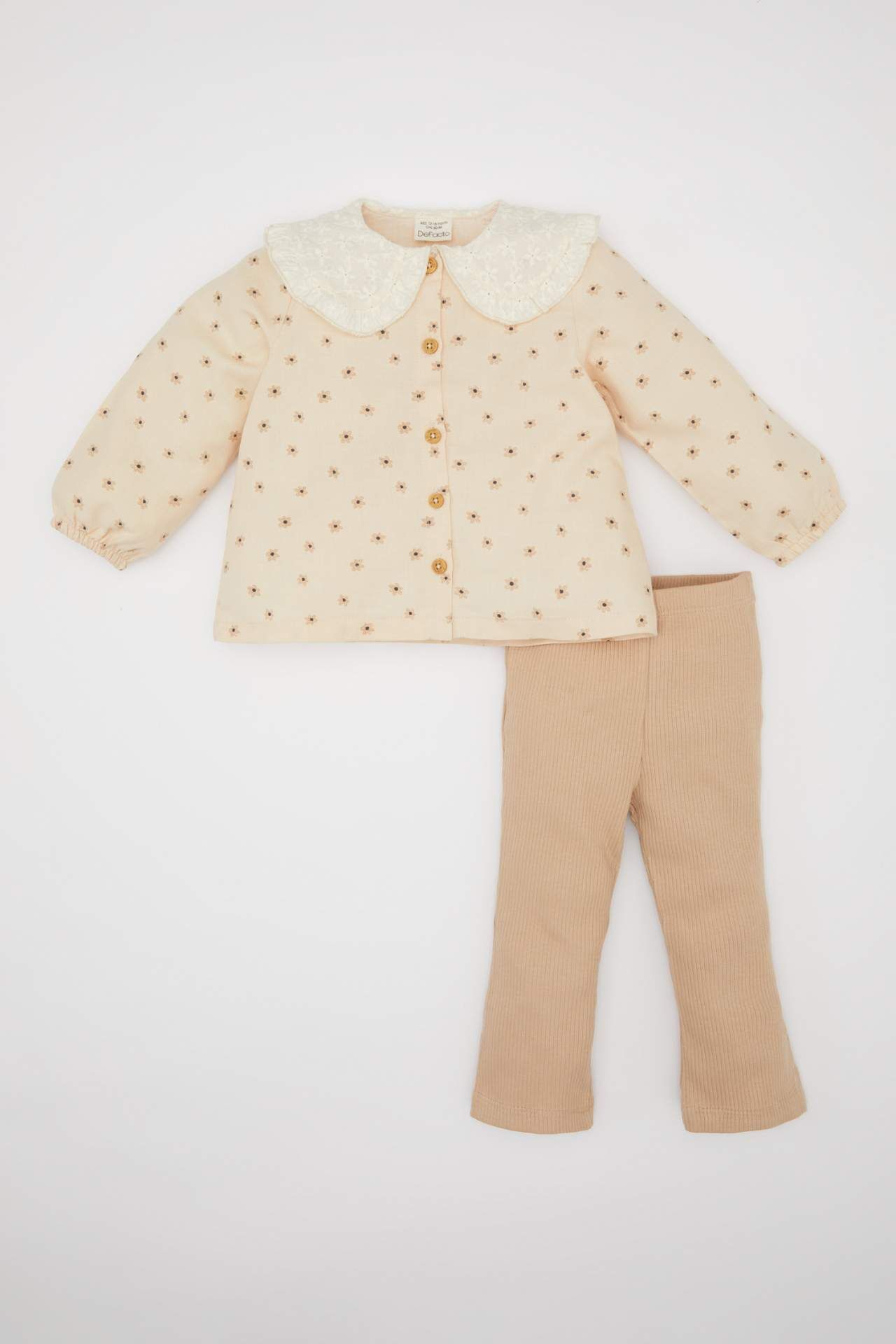 Kız Bebek Çiçekli Twill Desenli Gömlek Tayt 2'li Takım