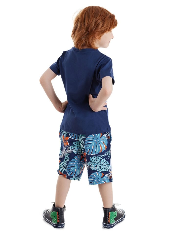 Surfer Croco Erkek Çocuk T-shirt Şort Takım 4 Y - Lacivert, Turuncu