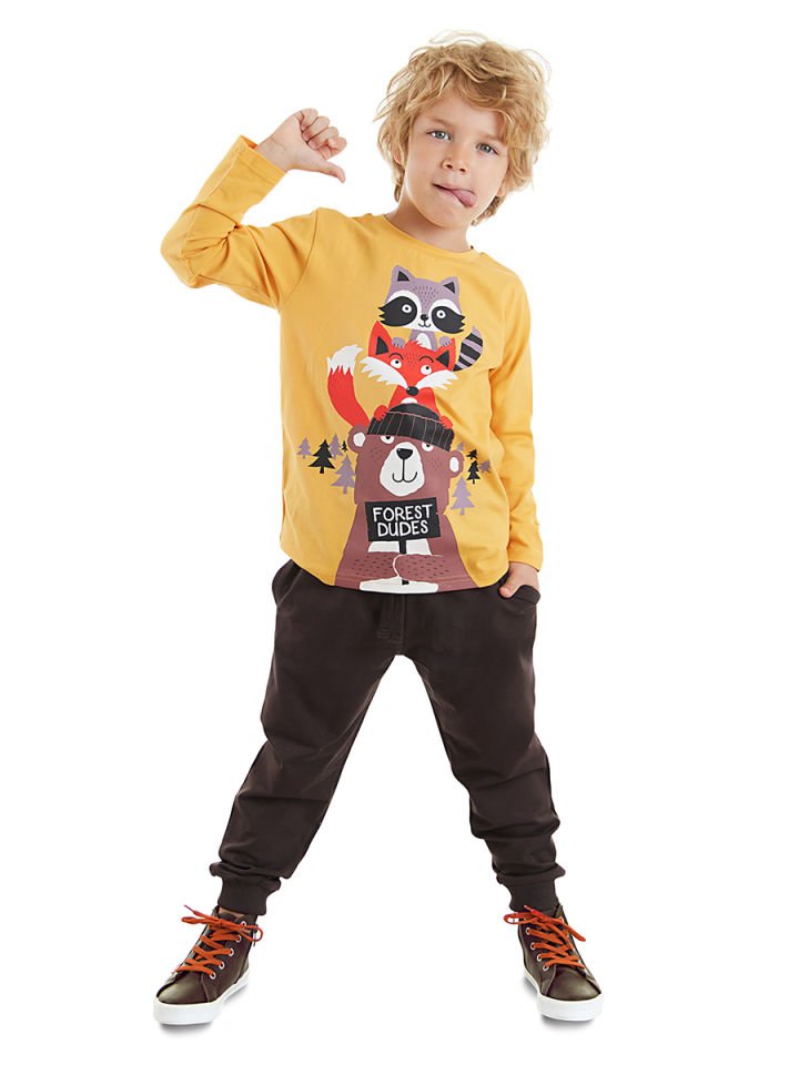 Forest Erkek Çocuk T-shirt Pantolon Takım 3 Y - Hardal, Kahverengi