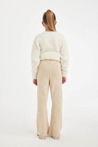 Kız Çocuk Flare Fit İspanyol Paça Basic Düz Triko Pantolon
