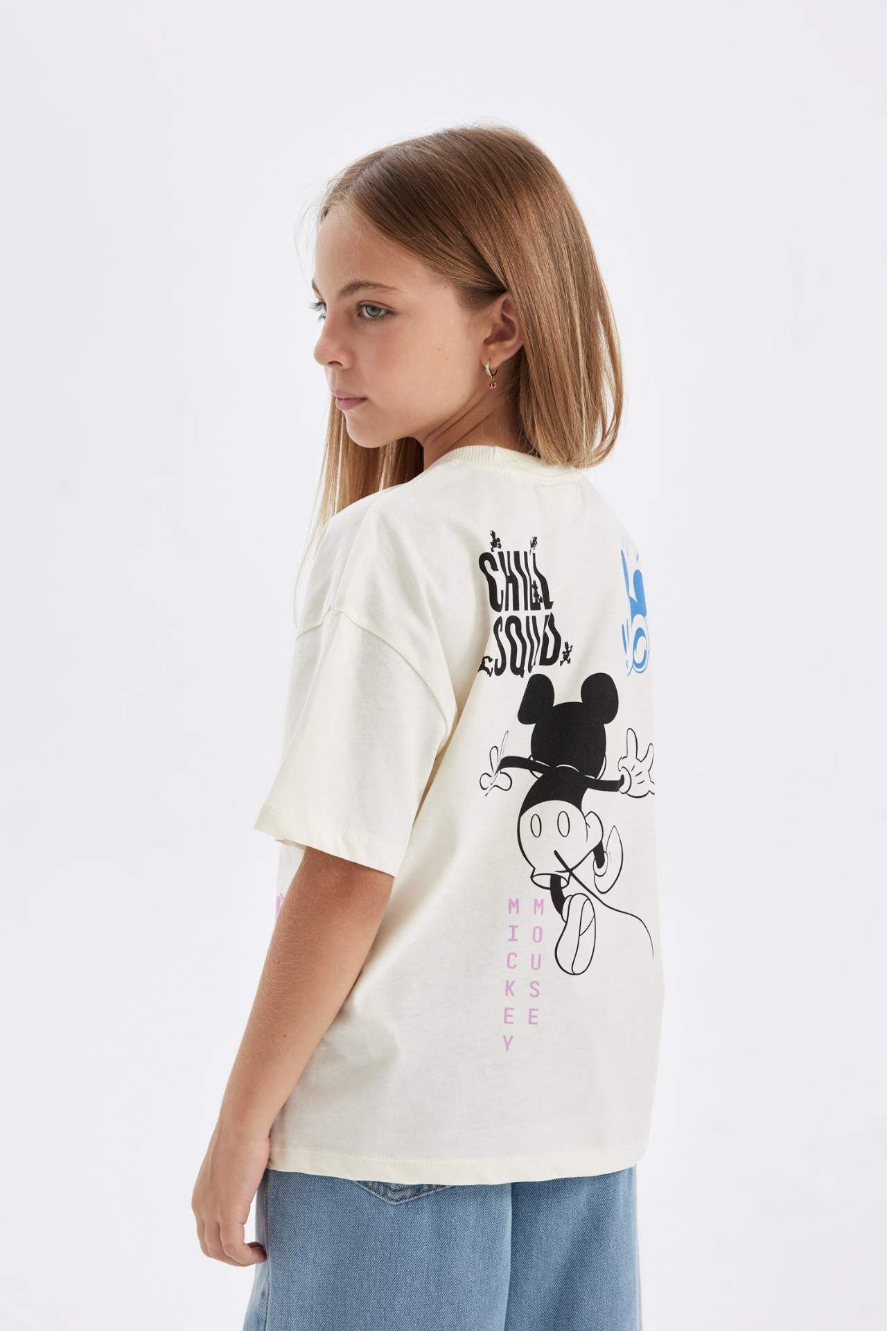 Kız Çocuk Disney Mickey & Minnie Oversize Geniş Kalıp Bisiklet Yaka Kısa Kollu Tişört