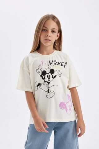 Kız Çocuk Disney Mickey & Minnie Oversize Geniş Kalıp Bisiklet Yaka Kısa Kollu Tişört