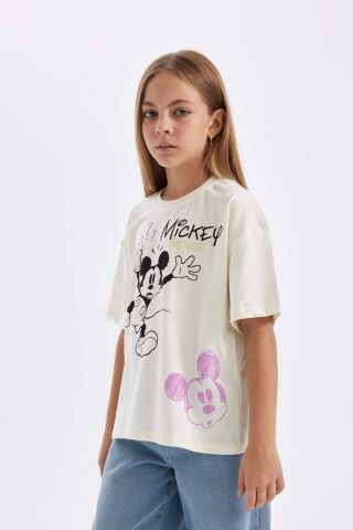 Kız Çocuk Disney Mickey & Minnie Oversize Geniş Kalıp Bisiklet Yaka Kısa Kollu Tişört