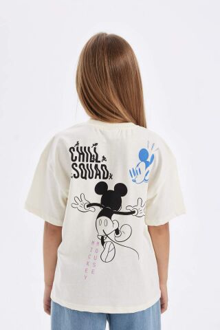 Kız Çocuk Disney Mickey & Minnie Oversize Geniş Kalıp Bisiklet Yaka Kısa Kollu Tişört