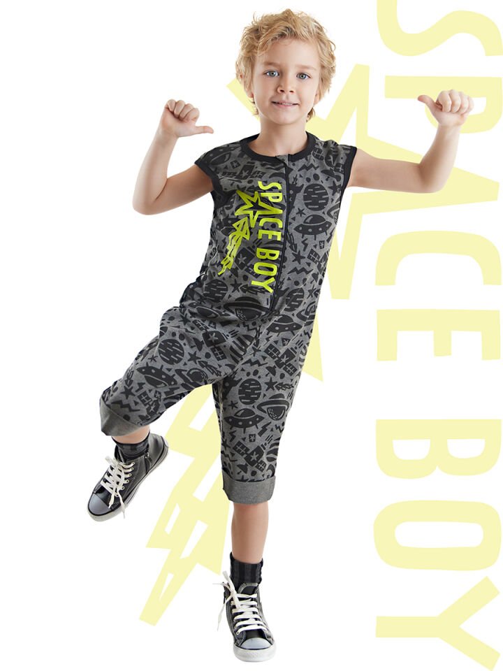 Uzay Roket Erkek Çocuk Gri Tulum