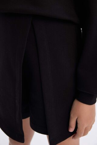 Kız Çocuk 2'li Takım Uzun Kollu Baskılı İçi Yumuşak Tüylü Sweatshirt Şort Etek