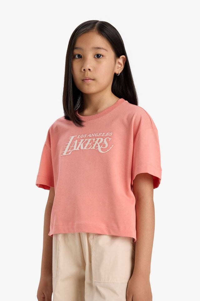 Kız Çocuk NBA Los Angeles Lakers Loose Fit Bisiklet Yaka Kısa Kollu Tişört