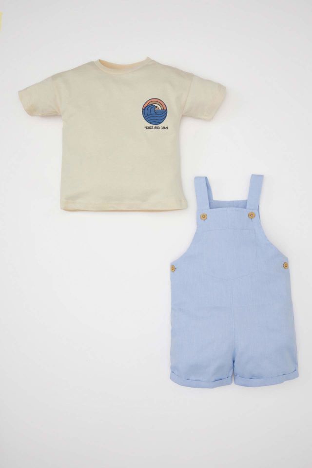 Erkek Bebek 2'li Takım Baskılı Kısa Kollu Tişört Salopet