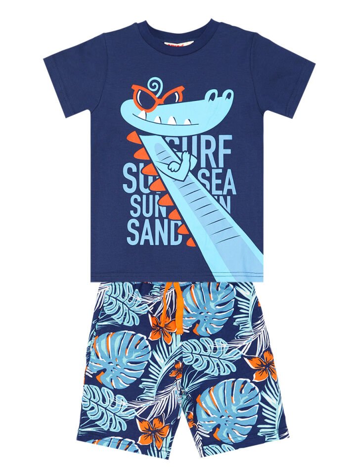 Surfer Croco Erkek Çocuk T-shirt Şort Takım 6 Y - Lacivert, Turuncu