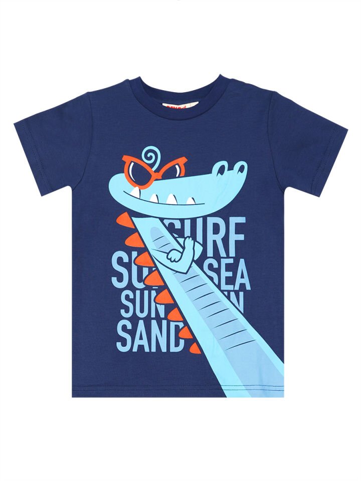 Surfer Croco Erkek Çocuk T-shirt Şort Takım 7 Y - Lacivert, Turuncu