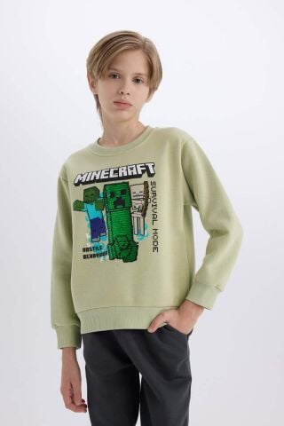 Erkek Çocuk Minecraft Bisiklet Yaka Kalın Sweatshirt