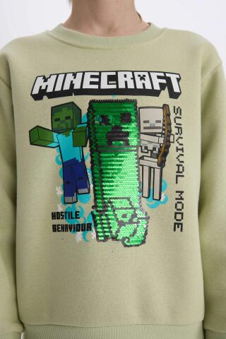 Erkek Çocuk Minecraft Bisiklet Yaka Kalın Sweatshirt