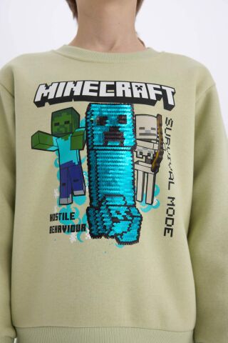 Erkek Çocuk Minecraft Bisiklet Yaka Kalın Sweatshirt